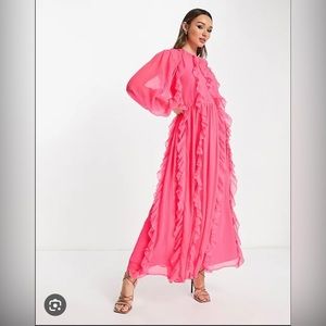 asos high next frilly maxi dress hot pink size 6
